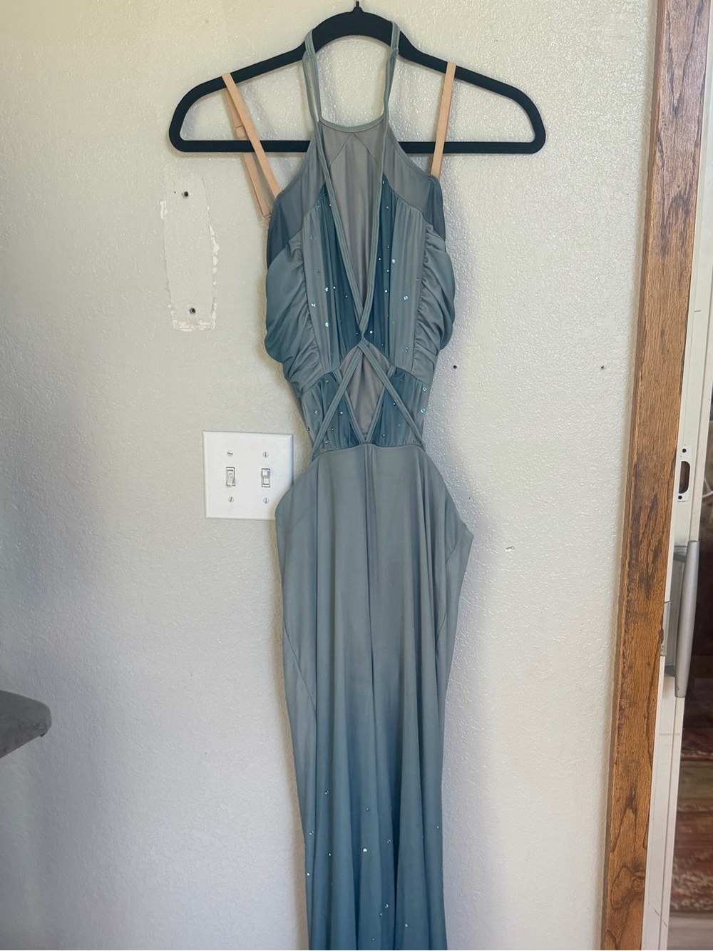 Elegant Teal Ombre Halter Pantsuit Costume